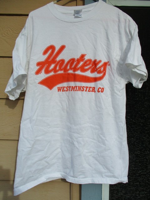 Hooters Westminster CO men's size Large white T-shirt - gently used | eBay