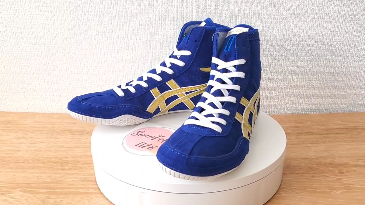 asics レスリングシューズ 1083A001 ネイビーxゴールド25.5cm ASICS Wrestling Shoes 1083A001 EX-EO TWR900 Blue x Gold x White