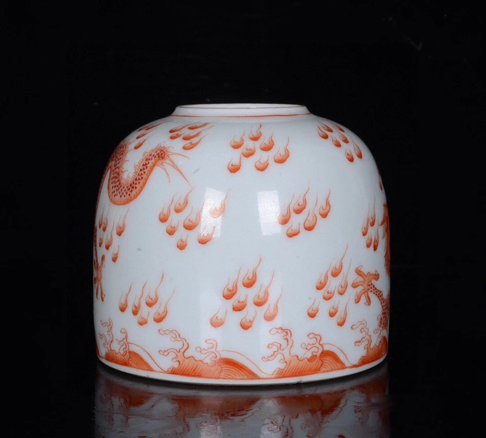 Dragones dobles rojos dinastía Qing china antigua de 4,08"" jugando con perlas respeto Foto 2 de 4