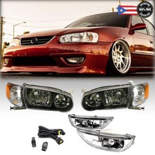 Headlights For 01 02 Toyota Corolla Black Housing Fog Lights Clear Lens Set Headlights For 01 02 Toyota Corolla Black Housing Fog Lights Clear Lens Set