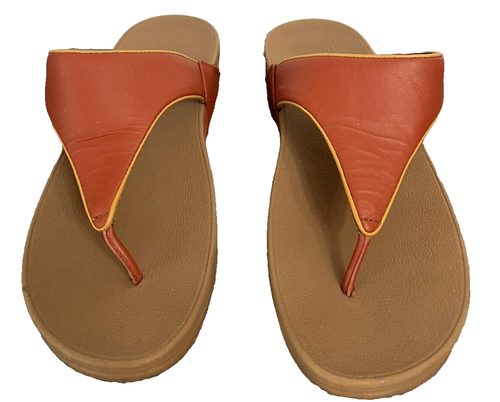 Fitflop Women's Lulu Leather Sandals US 10 Toe Post Slip On Coral Orange Shoes - 第 1/10 張圖片