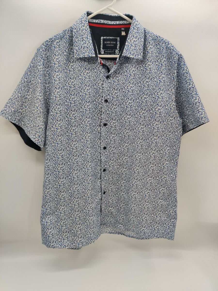 Silver Stone Collection Modern Fit Blue Floral Short Sleeve