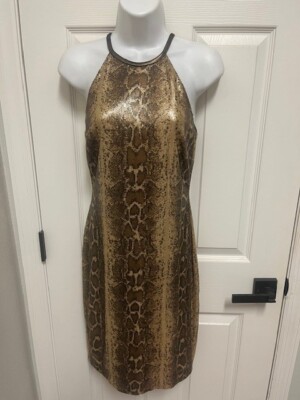 NWT ($218) CACHE Gold & Brown Sequin Snake Print Halter Neck Dress, Size 2 | eBay NWT ($218) CACHE Gold & Brown Sequin Snake Print Halter Neck Dress, Size 2 | eBay