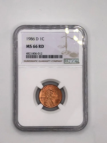 1986 D 1C MS 66 RD Penny Cent Coin Graded NGC #202
