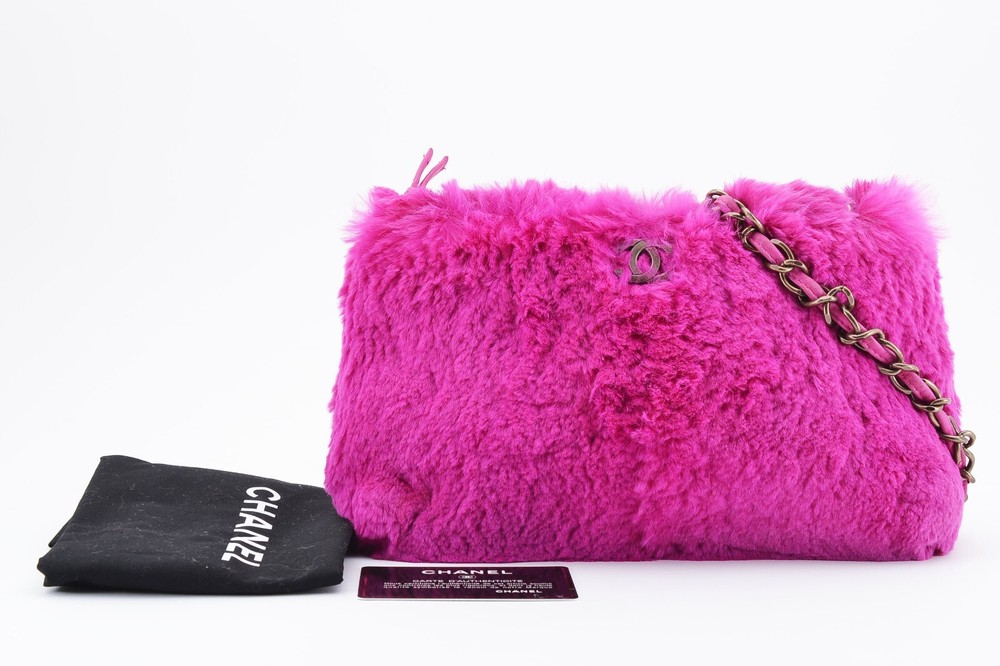 Chanel Lapin Rabbit Fur Bag Fuchsia Pink [ Rank AB+ ] Auth From Japan #H180