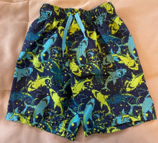 Highland Outfitters Boy's Multicolor Sharks Drawstring Lined Swim Trunks Size 4