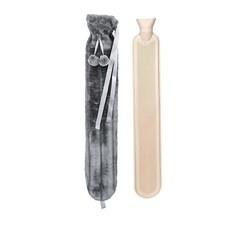 Long Hot Water Bottle With Fluffy Cover 2 Litre Extra Long Grey - 72cm