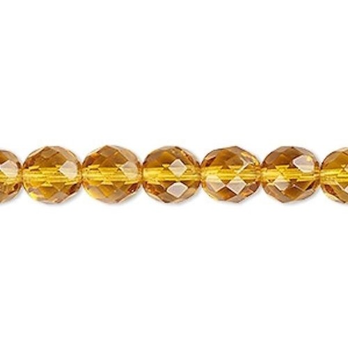 50 Amber Gold Czech Pressed Fire Polished Glass 8mm Round Beads - Picture 3 of 4
