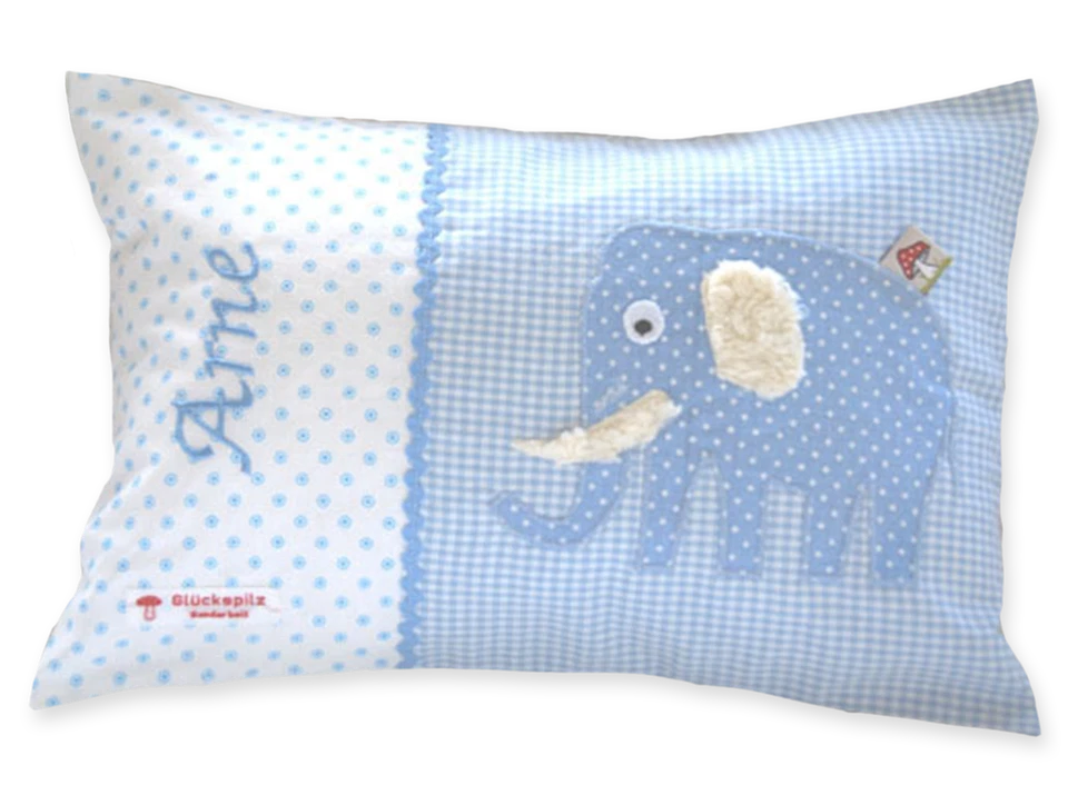 GLÜCKSPILZ-SHOP Glückspilz Namenskissen Babykissen I Elefant I mit Namen personalisiert