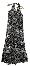 PRIMARK.  GORGEOUS BLACK PRINT 100% COTTON SUMMER HALTER MAXI DRESS.  SIZE 12
