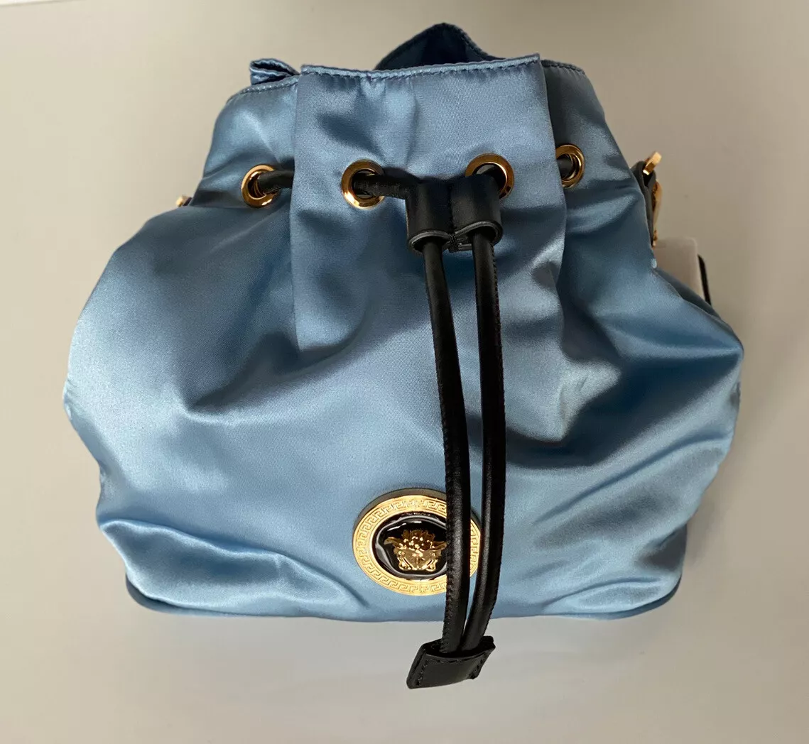 NWT Versace Nylon/Leather Cornflower Blue Mini Backpack Italy 1002875  1A02155