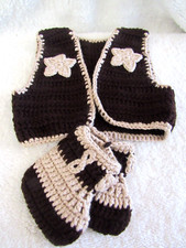 Vintage Set Children Infant Toddler Hand Crocheted Open Front Vest  Booties