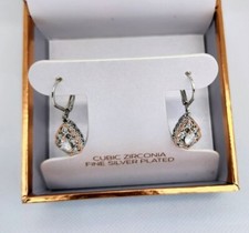 Dangle Earrings - Silver Plated with Cubic Zirconia Rose Gold Tone Accents