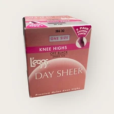 L’eggs Day Sheer Stockings 6 Pair Knee Highs Off Black Premium Nylon Sheer Toe