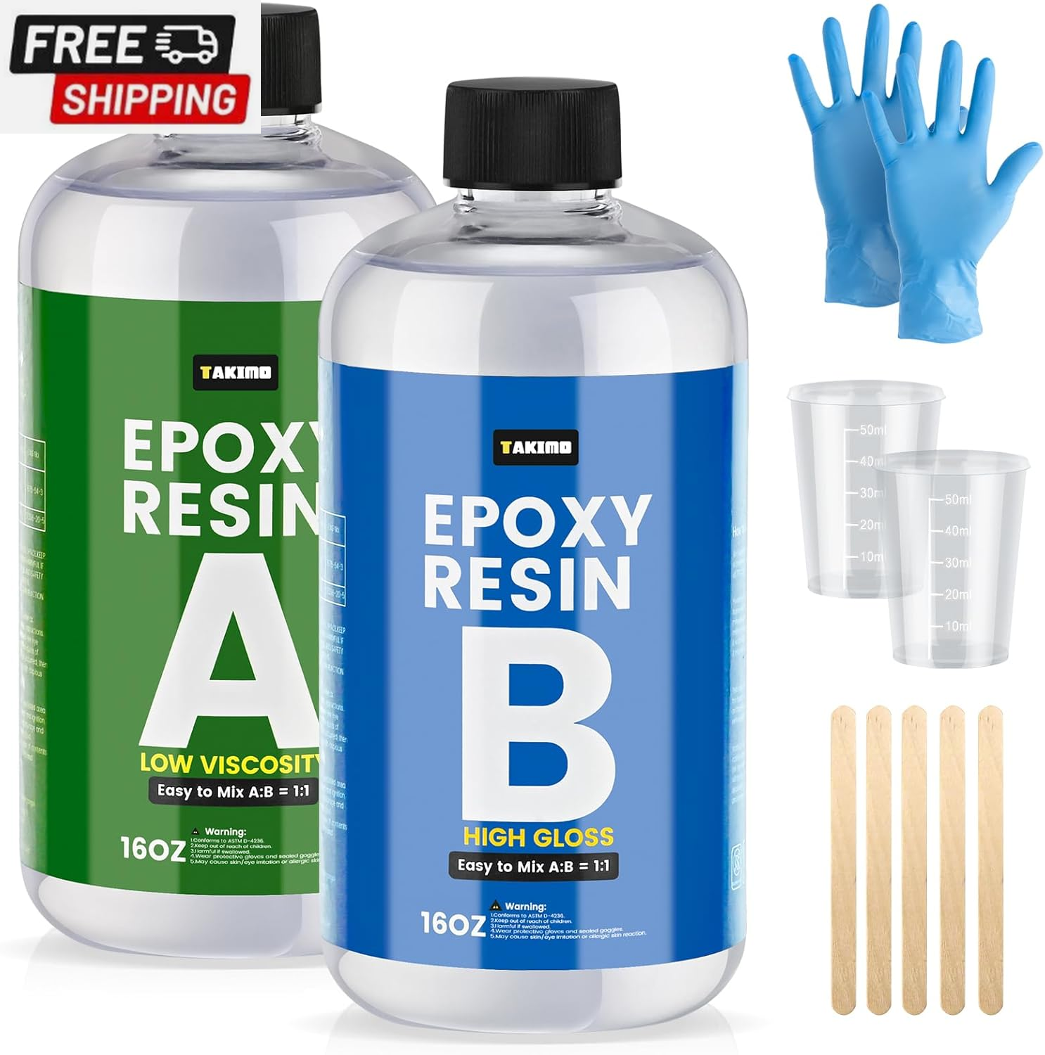 TAKIMO 32OZ Crystal Clear Bubble-Free Non-Yellowing Epoxy Resin Kit for Art & Crafts