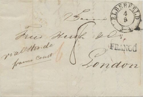 PREUSSEN 1846 Brief n. London ELBERFELD "via Ostende franco Coast" , rs. Ank.Stp - Bild 1 von 2