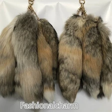 50Pcs/lot  16"-18" Real Golden Island Fox Fur Tail Keychain Cosplay Toys Pendant