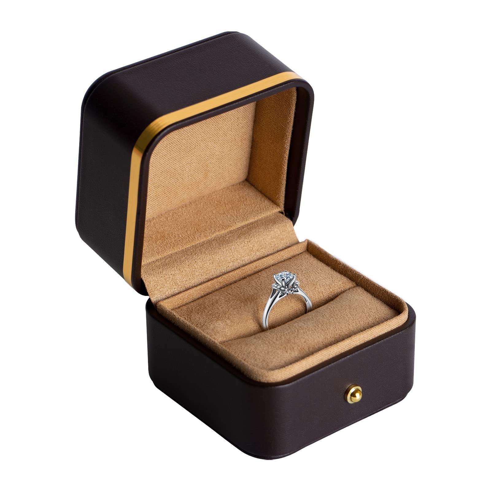 Notakia Brown Wedding Ring Box, Premium Leather Engagement Ring Storage for P...