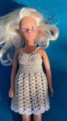 Barbie Sindy doll clothes sparkly Cream Gold Summer dress hand crochet UNIQUE