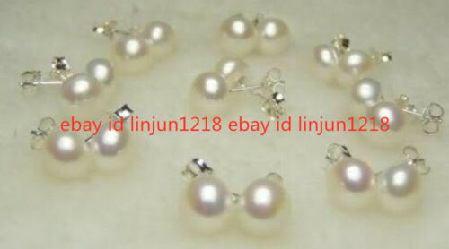 9Pairs 7-8MM White Akoya Cultured Pearl 925 Silver Stud Earring AAA - Picture 1 of 12