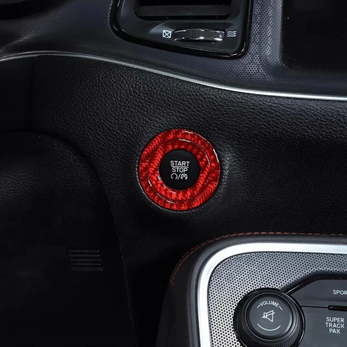 For 15-23 Chrysler 300 Red Carbon Engine Start Stop Push Button Cover Ring Trim - Foto 2 di 9
