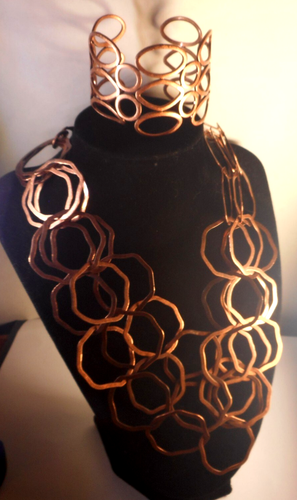 Vtg PD Copper 3 Strand Lg Open Link Necklace & Bracelet - Foto 1 di 8