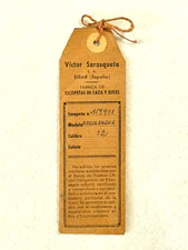 Vintage Victor Sarasqueta Woodlander Double Barrel 12 Ga. Shotgun Hang Tag