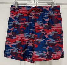 NWT George size M 32-34 blue red white camo swim trunks mens