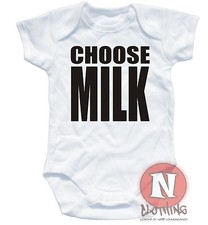 Naughtees Clothing Choose Milk Funny Babygrow Baby Suit vest Trainspotting