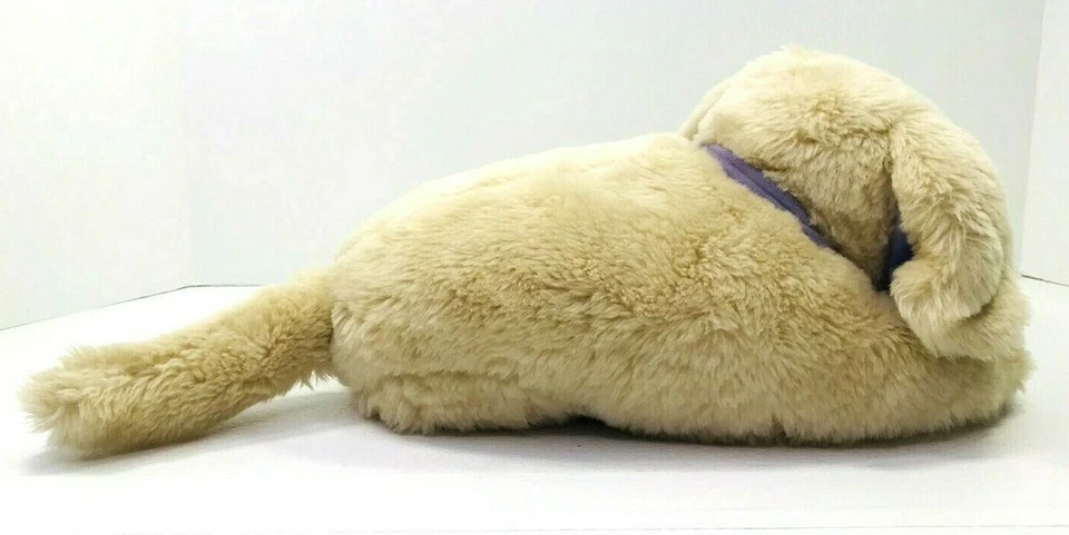 Cloud b Sleeping Beige Puppy Dog 16" Plush Lavender Ears Collar Embroidered Eyes - Image 2 of 4