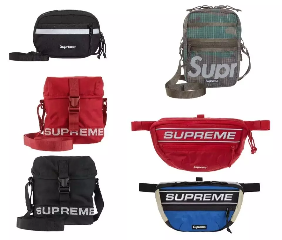 Sac à bandoulière Supreme Field logo côté taille couleur noir rouge bleu camouflage boisé