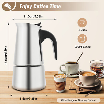 Stovetop Espresso Maker Machine Stainless Steel Italian Coffee Maker Moka Pot