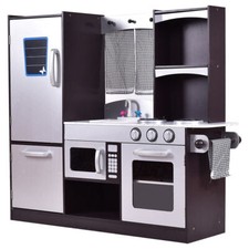 Kids Wooden Modern Kitchen Cooking Pretend Play Set - Color: Coffee