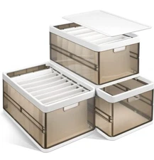 3 Pack Foldable Storage Bins With Lid Stackable Does Not Include Dividers