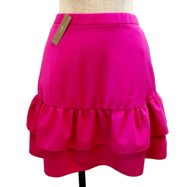 J Crew $98 NWT 10 Bright Pink Tiered Ruffle Skirt Wool Blend Knee