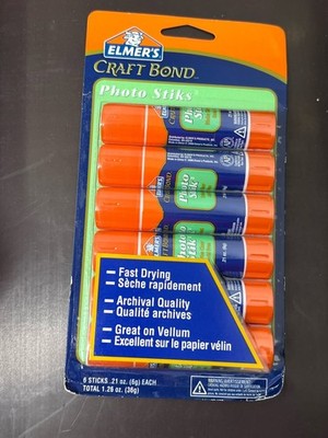 6 Elmer s Craft Bond Photo Stiks Glue Sticks Non Toxic Dries Clear 2008 New