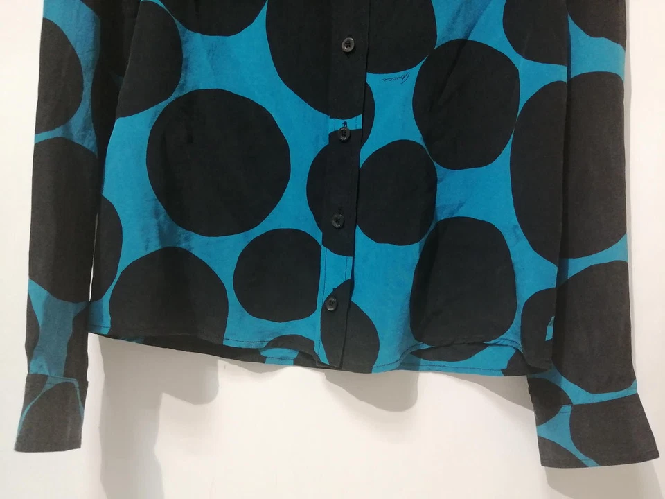 GUCCI Camisa Manga Larga Seda Lunares Talla 36 Azul Negro Para Mujer Usada Foto 3 de 4