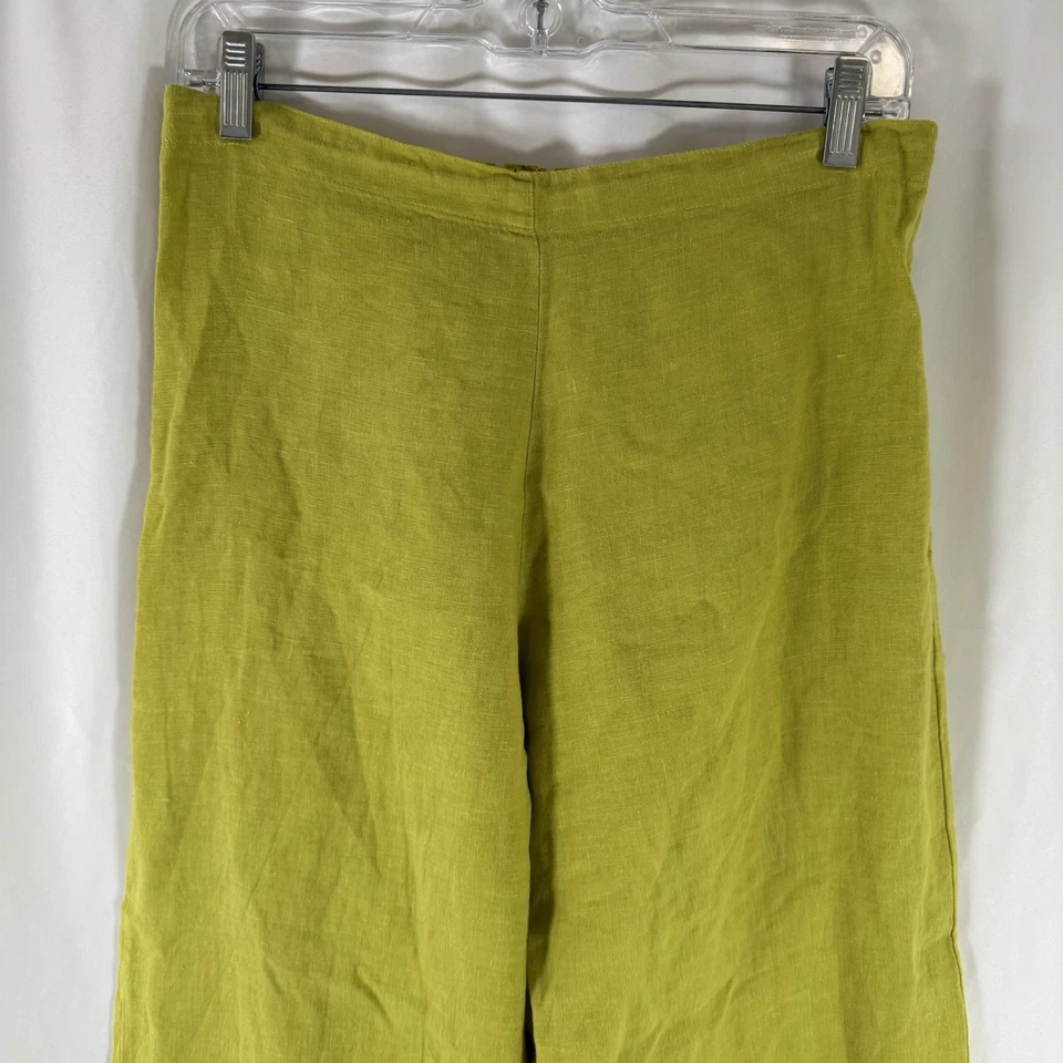 Bryn Walker 100% Linen Pants Womens Medium Lime Green Pull On 25" Inseam Cropped - Image 2 of 4