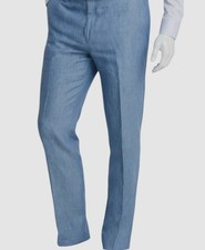 Bar III Men's Blue Flat Front Tapered Linen Slim Fit Suit Pants Size 30W 32L