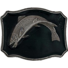 Fly Fishing Rainbow Trout Fish Fisherman Angler Western Cowboy Vtg Belt Buckle
