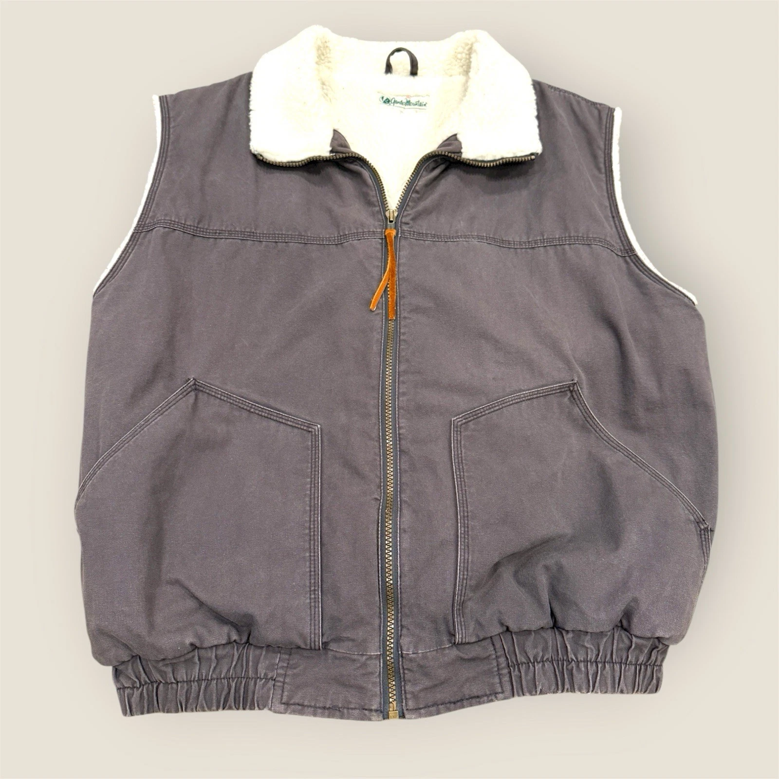 Vintage 90s Gander Mountain Sherpa-Lined Canvas Vest Size L - Gray