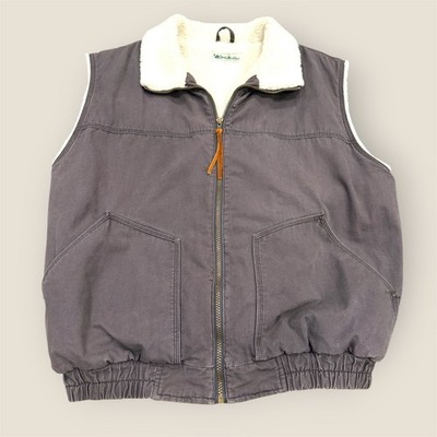 Vintage 90s Gander Mountain Sherpa-Lined Canvas Vest Size L - Gray