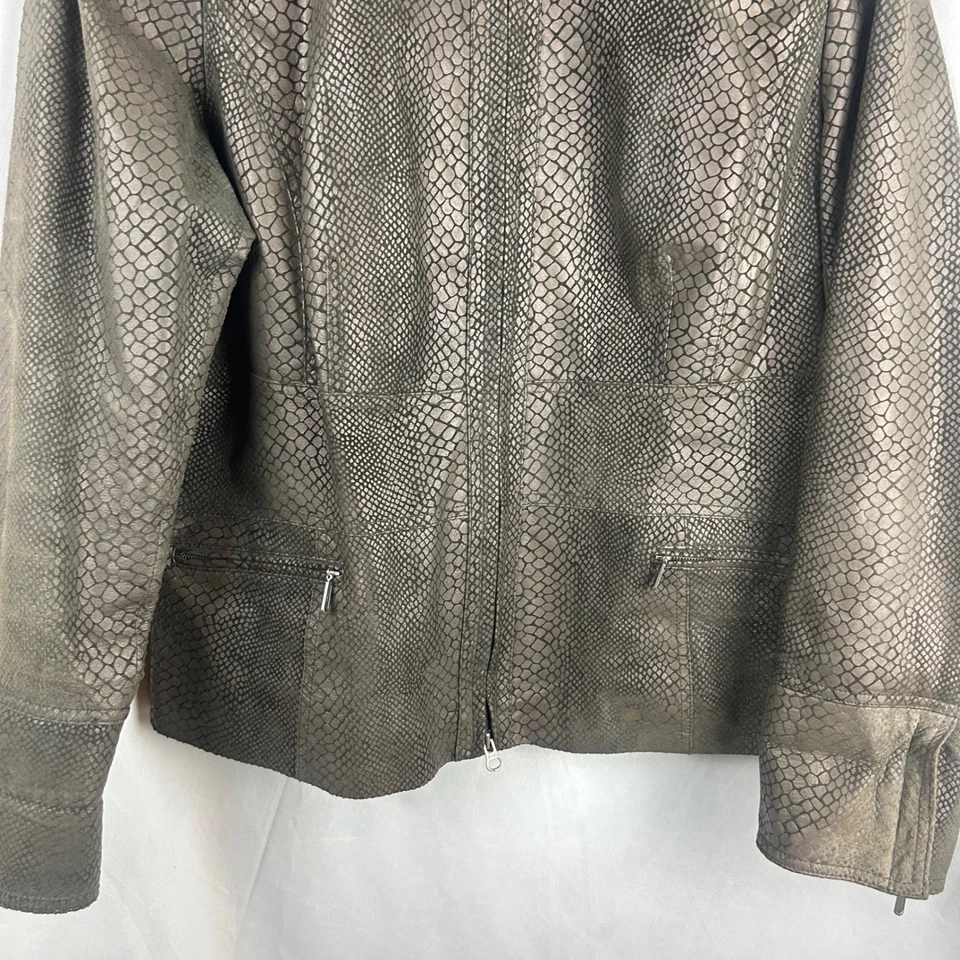 Женская кожаная мотоциклетная куртка Alfani со змеиным тиснением на молнии коричневая серая оливковая Y2K XL - Изображение 4 из 4