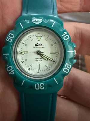 Vintage Quiksilver Sport QS100 Teal Quartz Surf Watch 36mm Retro Cream Dial