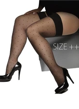 Plus Size 15 Denier Sheer Lace Top Polka Dot Pattern Hold Ups Adrian Gwen Siz...