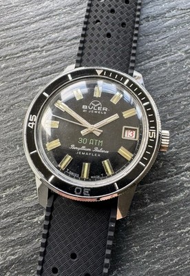 WELL PRESERVED VINTAGE BULER 30 ATM JEMAFLEX DIVER MEN WRISTWATCH CIRCA:1970 s