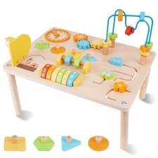 Activity Table for 1 2 Year Old, 8 in 1 Wooden Montessori Activity Center Toy...