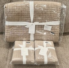 NEW Pottery Barn Pick-Stitch Handcrafted Full/Queen Quilt, Standard Shams Bronze