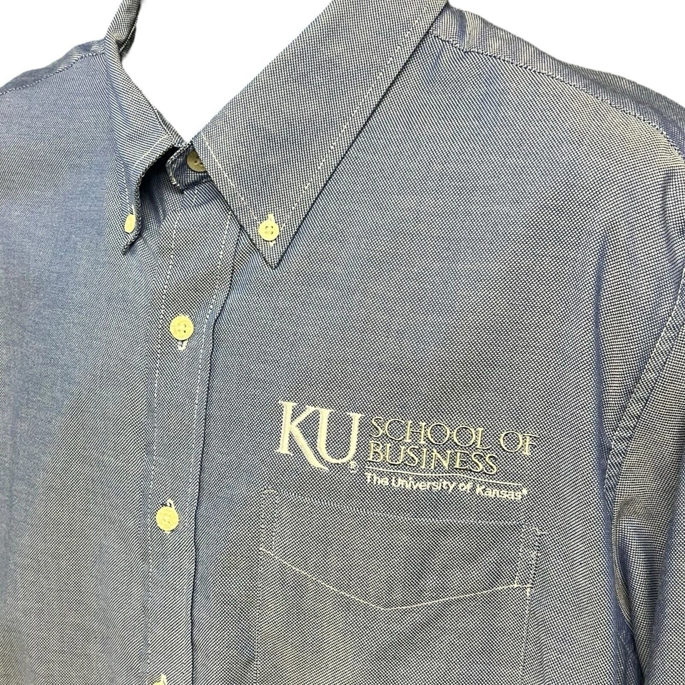 Antigua Shirt XL Blue Button-Up KU School Of Business Embroidered Collegiate - Image 2 of 4