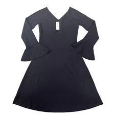 Ann Taylor Women's Fit and Flare Bell Sleeve V Neck Dress Black Size S